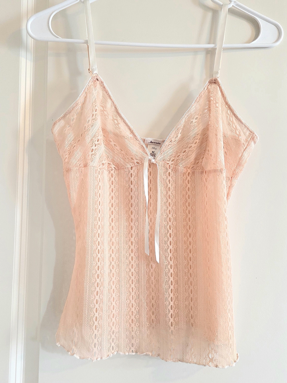 Abercrombie & Fitch Vintage Y2K Nylon Pointelle Lace Camisole Top Peach M